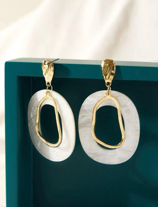 Abstract White Marble Circle Earrings