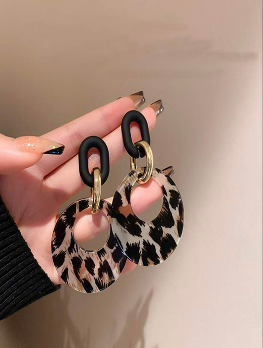 Animal Print Gold Link Earrings